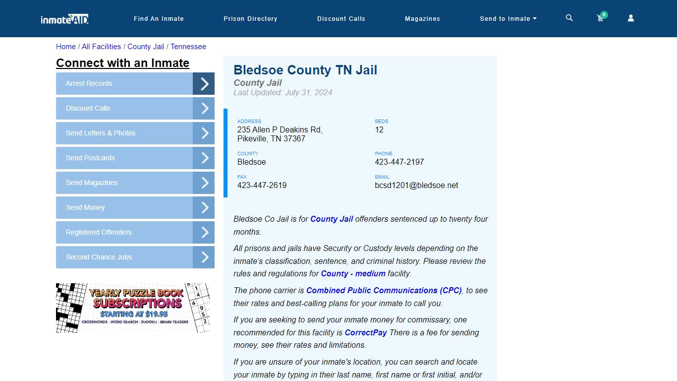 Bledsoe County TN Jail - Inmate Locator